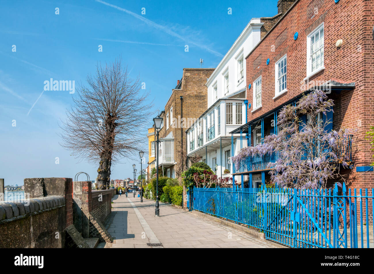Lower Mall beside the River Thames in Hammersmith is part of the Thames Path National Trail. Stock Photo