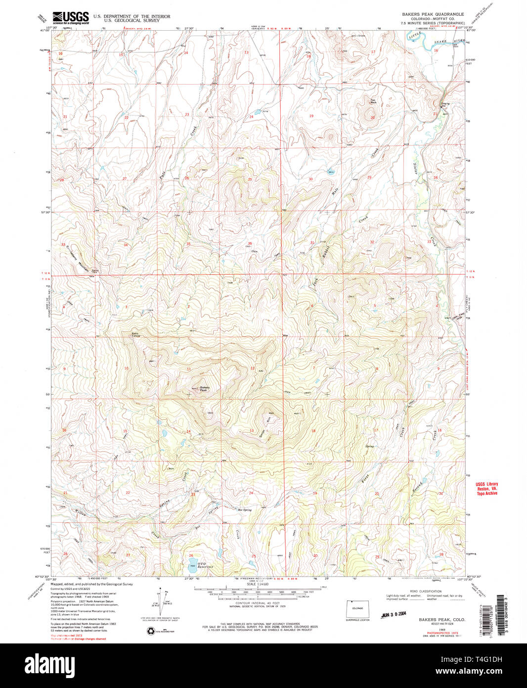 USGS TOPO Map Colorado CO Bakers - Usgs Topo Map Colorado Co Bakers Peak 232190 1969 24000 Restoration T4G1DH 