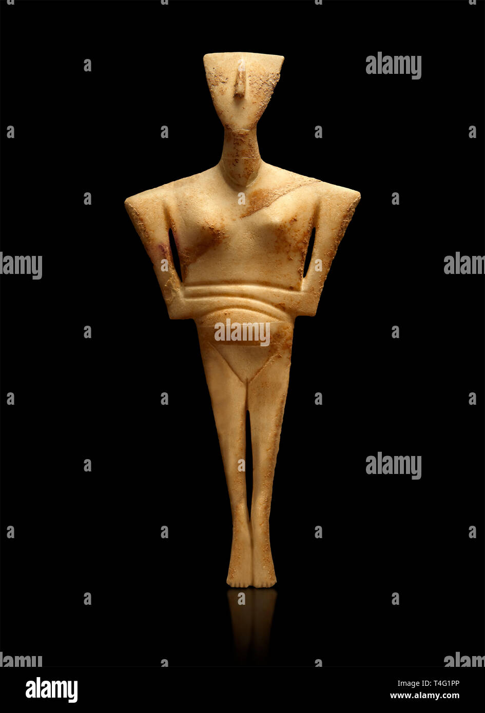 Neolithic Marble Female Figurine grave offering of the early Cycladic II period from the Chalandriani, from Syros. 2800-2300BC. Athens Archaeological  Stock Photo
