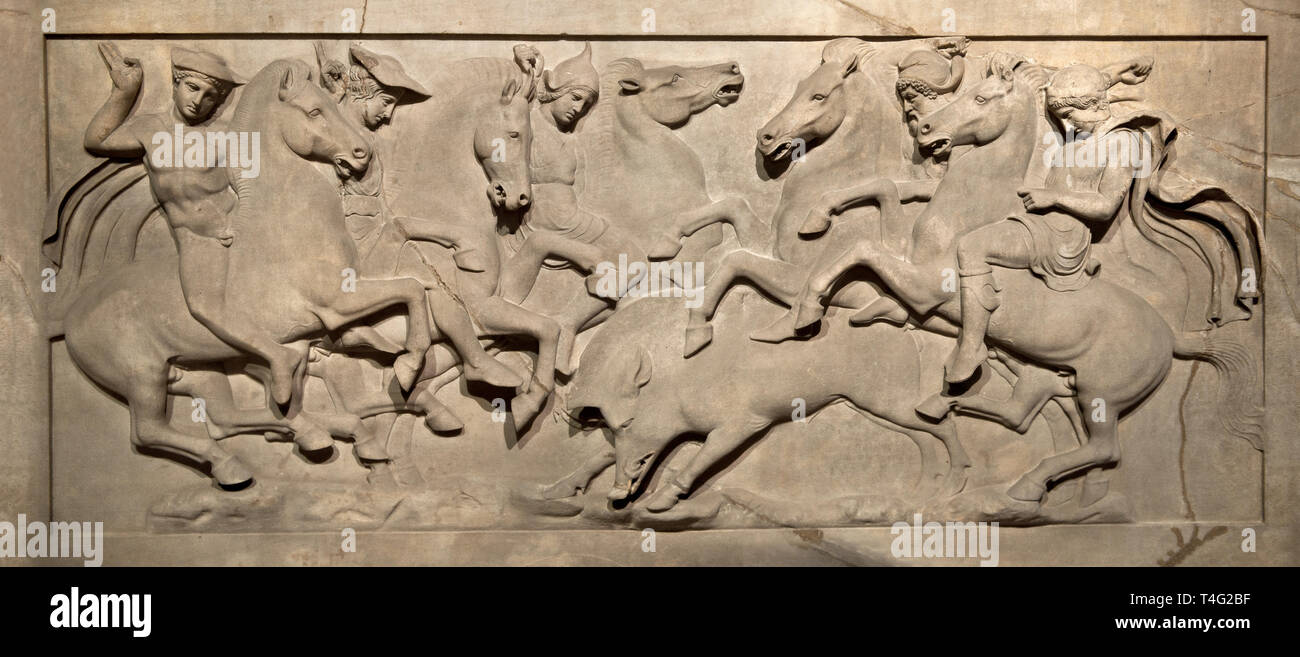Detail from the Paros Marble Lycian Sarcophagus from the end of the 5th Cent. B.C  from the Royal Necropolis of Sidon (lebanon), Chamber no IV. Istanb Stock Photo