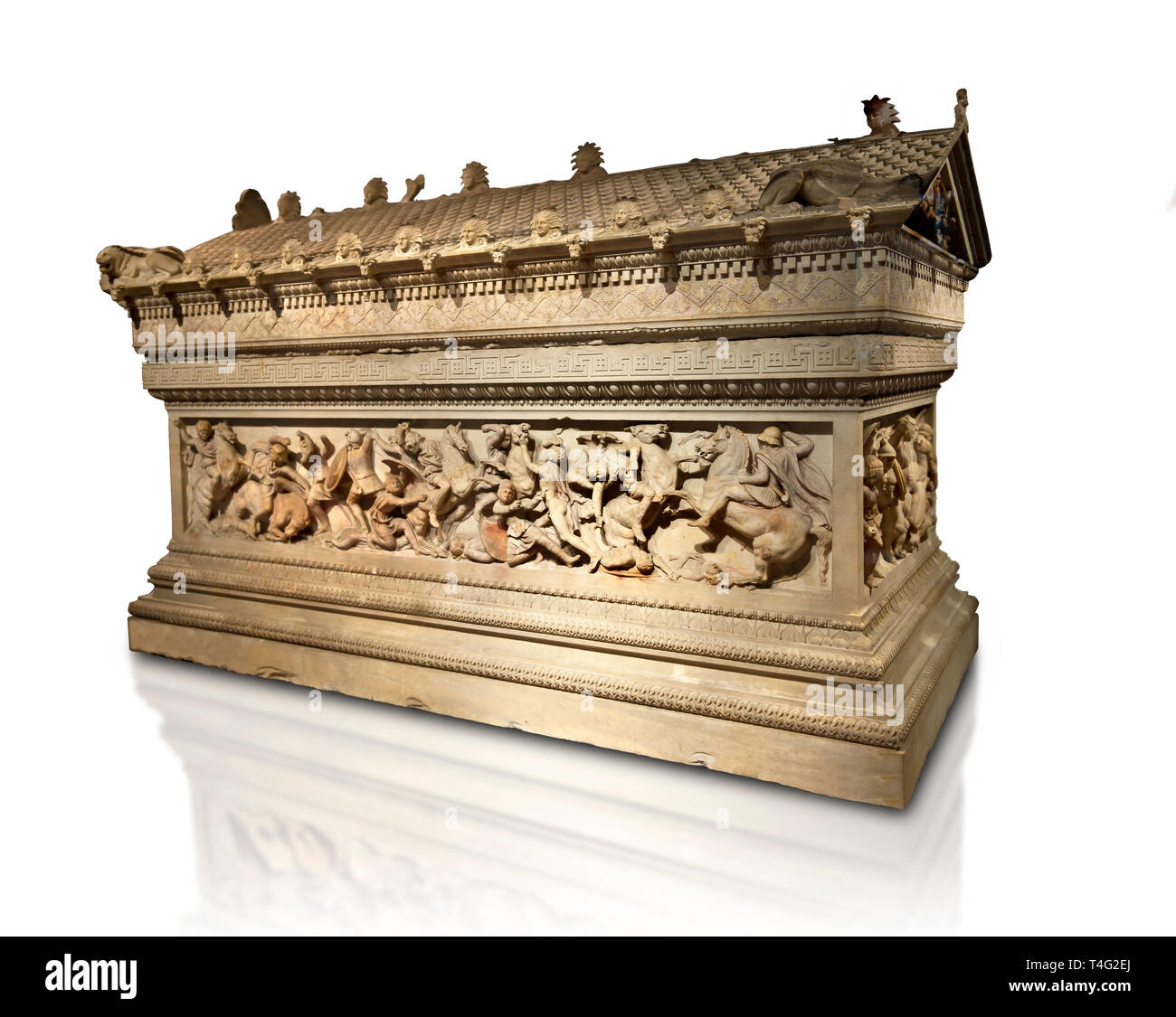 Alexander The Great ( Alexander III of Macedon) 4th Cent BC. Sarcophagus calved from Pentelic Marble from the Royal Necropolis of Sidon, Chamber no.II Stock Photo