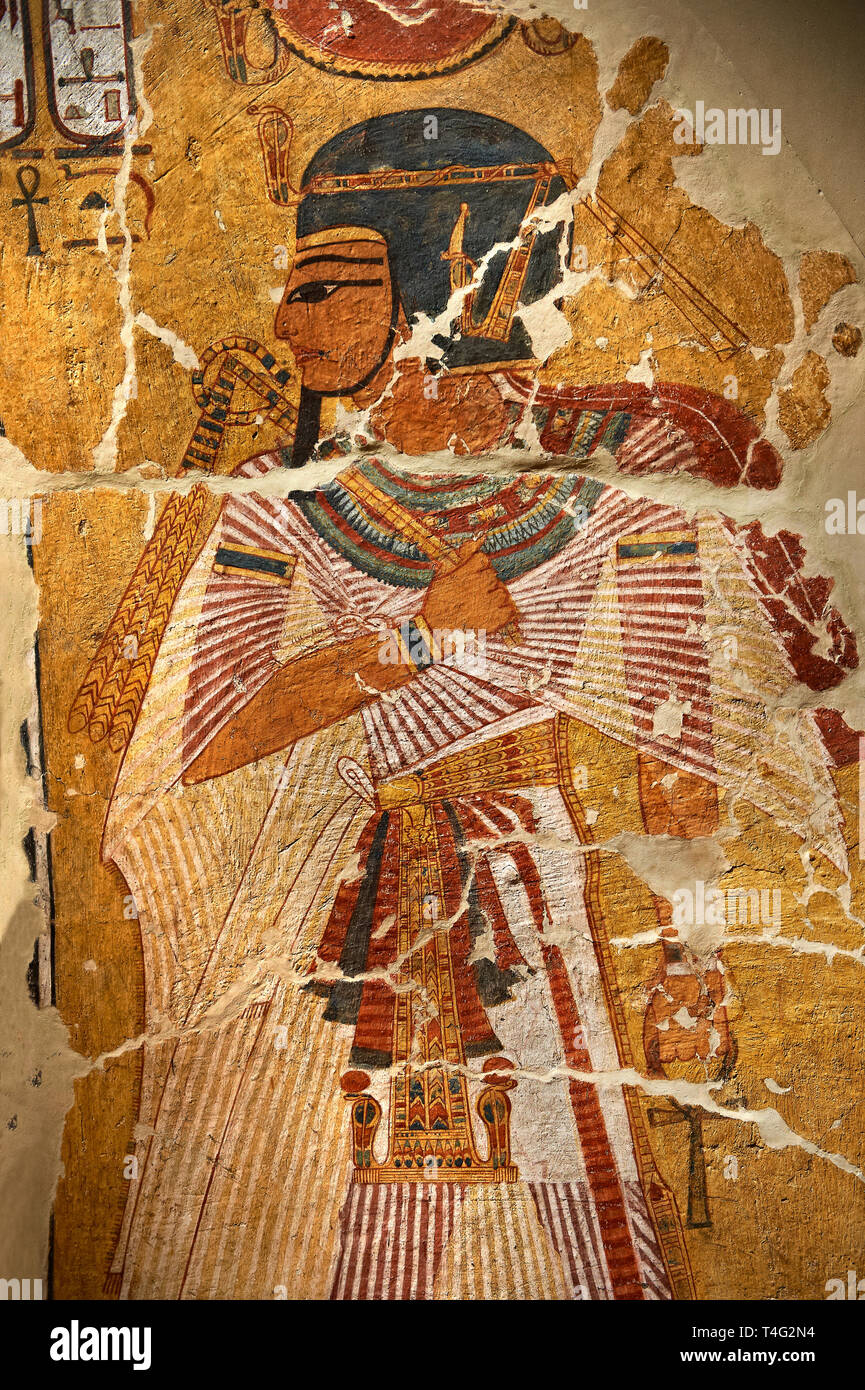 Egyptian painting on stucco of Pharaoh Amenhotep I. 11152-1145BC, Thebes. Neues  Museum, Berlin. Cat No AM2061 Stock Photo