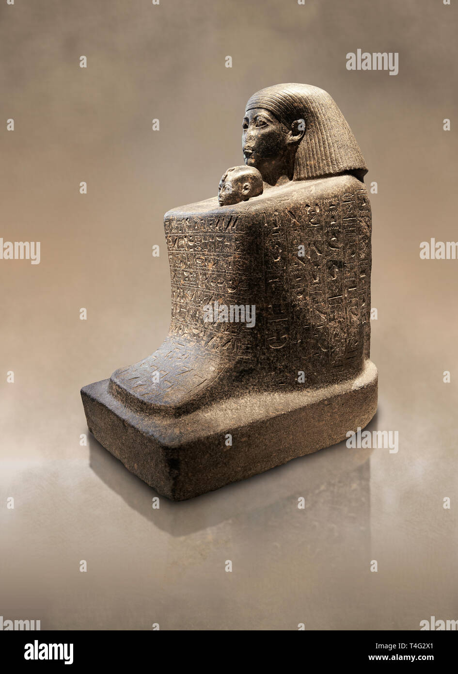 Ancient Egyptian granite block statue of the steward Haruafrom Thebes