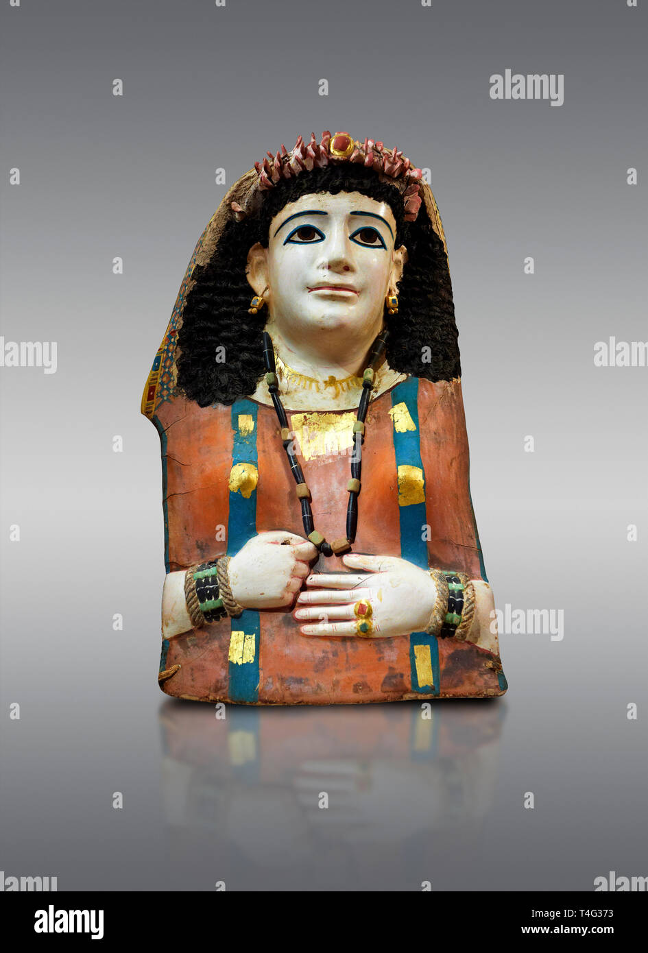 Early Roman mummy mask of a women from  Egypt 1st century BC . Neues Museum Berlin Cat No: AM 34434. Stock Photo