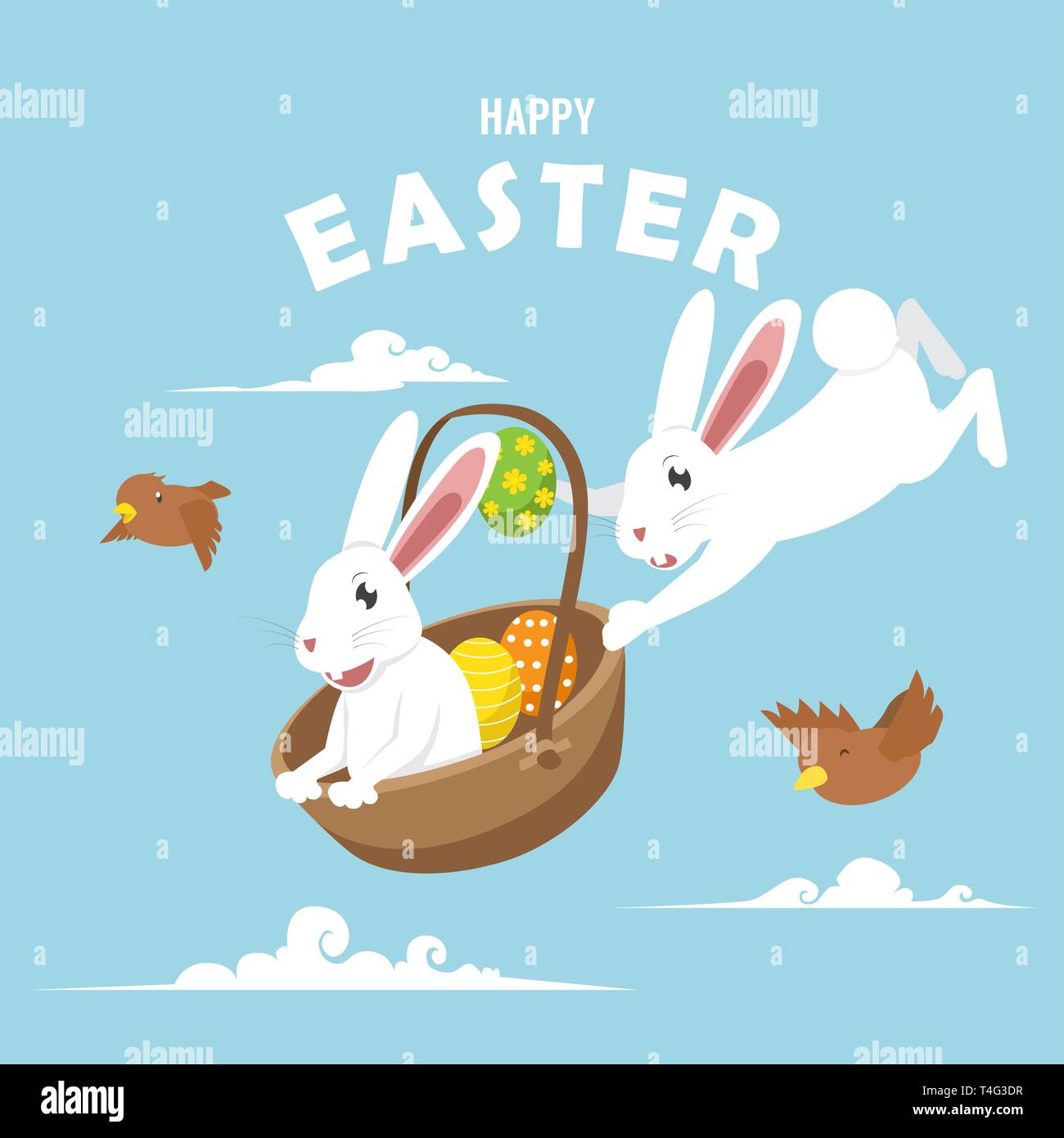 Greeting card and background with rabbits for Easter celebration Stock Vector
