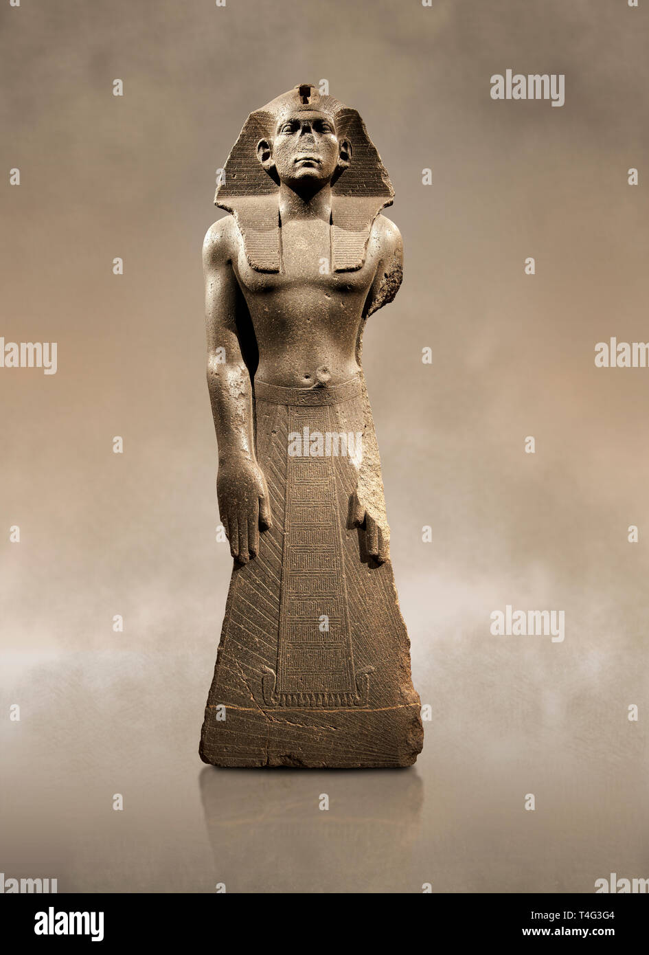 12 dynasty Egyptian statue of king Amenemhet III praying. 1840-1800 BC, Memphis. Neues  Museum, Berlin. Cat No AM1121 Stock Photo