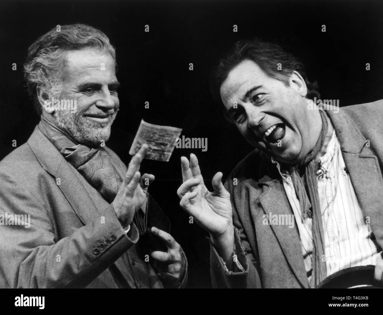 The Swiss-Austrian actor Maximilian Schell (L) as Professor Higgins with Eliza's father David Henry as Alfred Doolittle in the musical 'My Fair Lady' in Hamburg on 08.07.1994. | usage worldwide Stock Photo