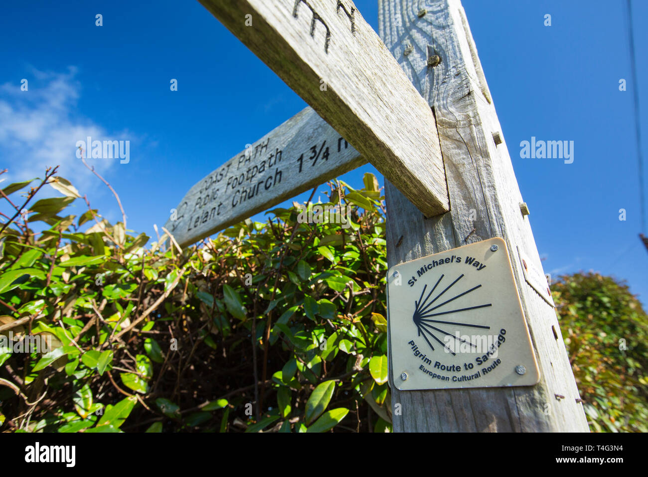 A signpost in Carbis Bay, Cornwall, UK. Stock Photo