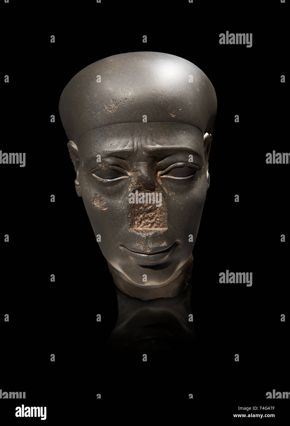 Ancient Egyptian Greywacke statue head . 27 th Dynasty 500 BC . Neues Museum Berlin Cat No: AM 31196 Stock Photo