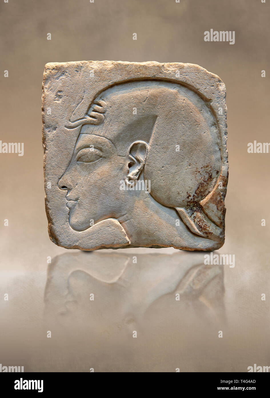 Ancient Egyptian relief portrait of King Akhenaten from Amarna. 18th Dynasty 1340 BC . Neues Museum Berlin Cat No: AM 21683 Stock Photo