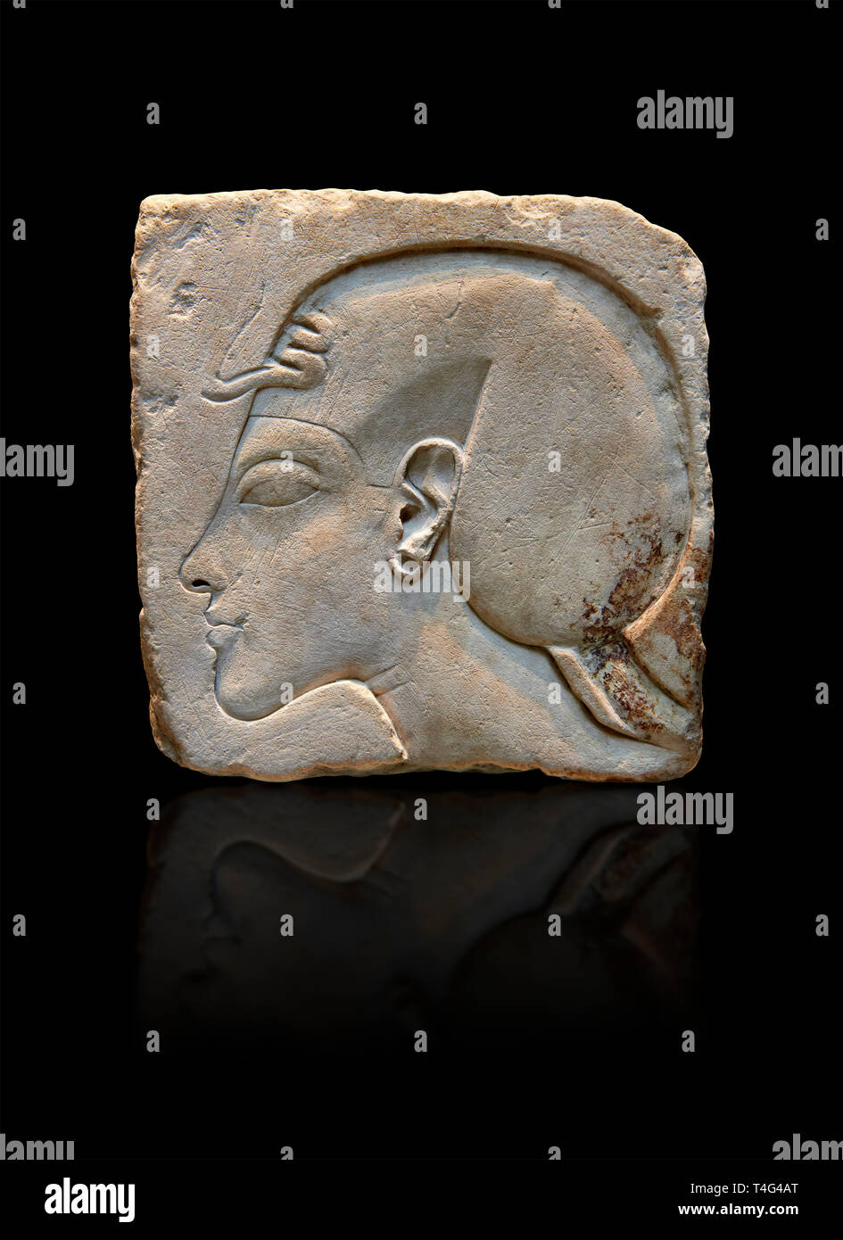 Ancient Egyptian relief portrait of King Akhenaten from Amarna. 18th Dynasty 1340 BC . Neues Museum Berlin Cat No: AM 21683 Stock Photo