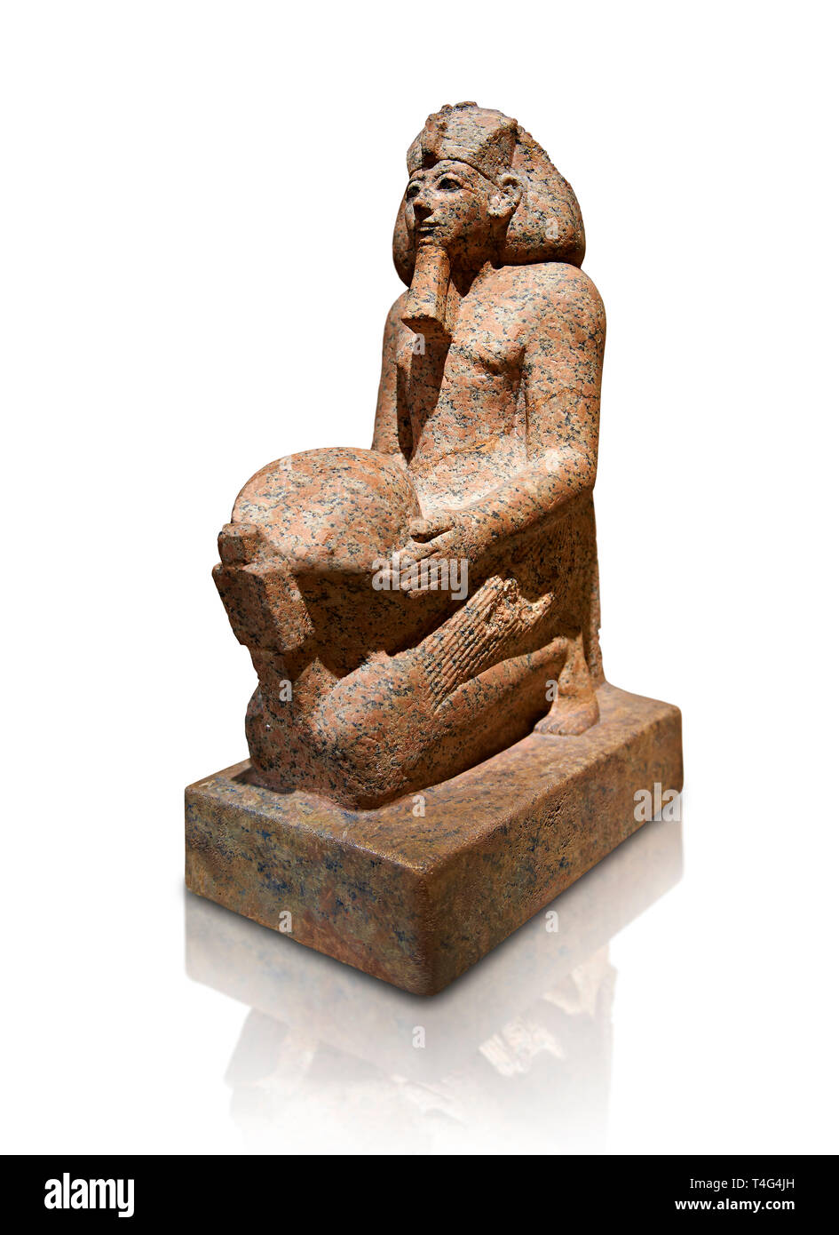 Ushabti. 18 dynasty Egyptian kneeling sculpture of queen Hatshepsut with a cultic vessel, 1475BC Deir el-Bahari . Neues Reiche Museum, Berlin. Stock Photo