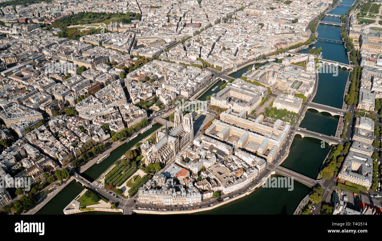 Aerial of Notre-Dame in full glory Stock Photo