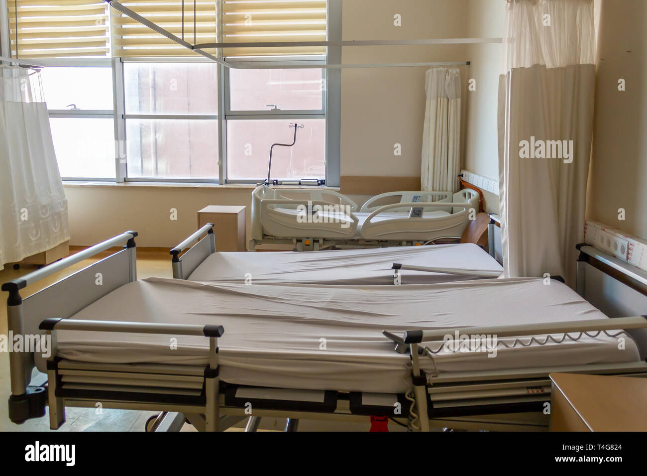 Hospital room empty patient beds Stock Photo