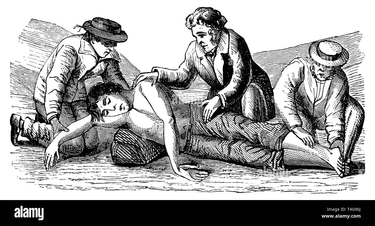 Artificial respiration, resuscitation, Marshal Hall, 2nd position, anonym  1887 Stock Photo