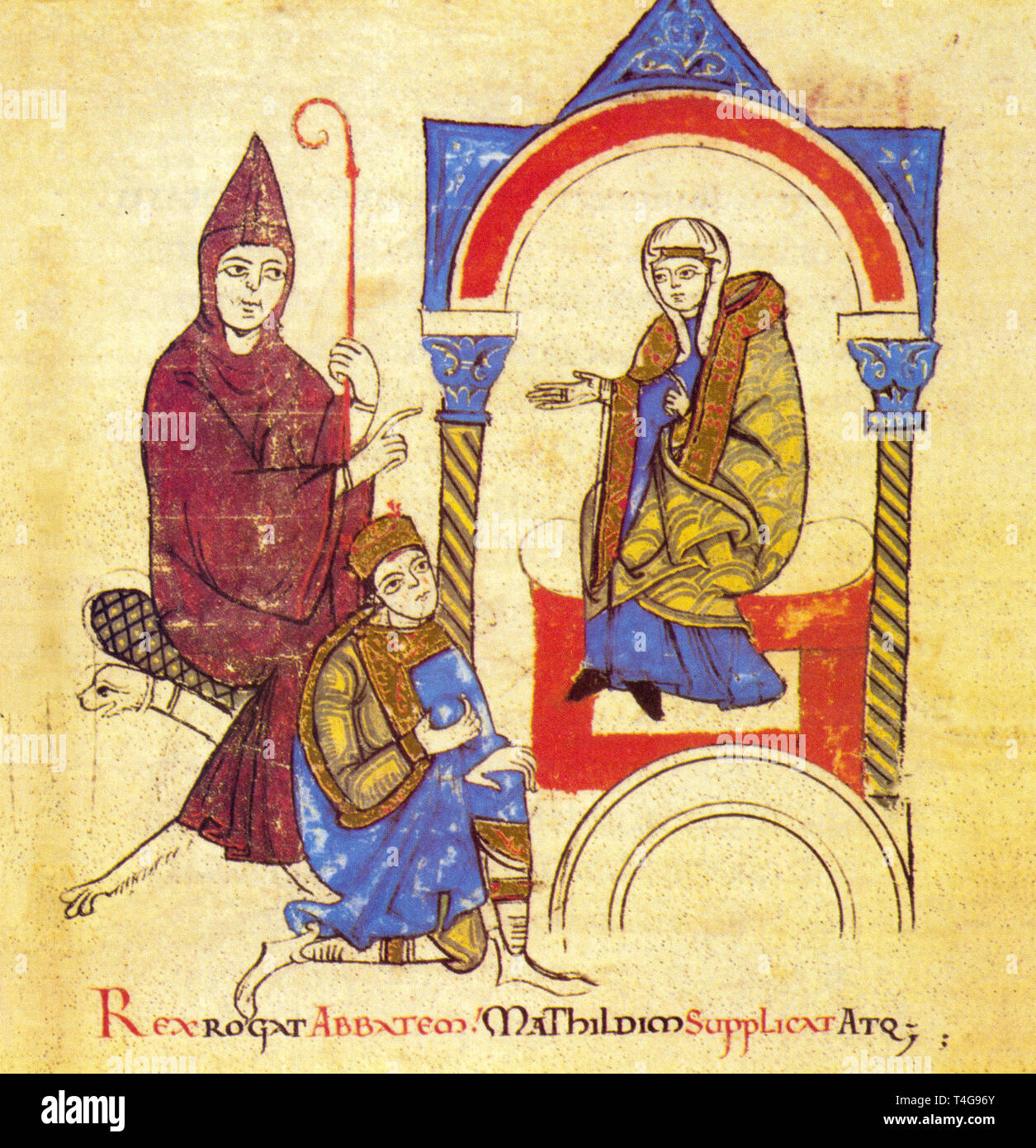 Matilde di Canossa,Ugo di Cluny and Enrico IV  - miniature from the Mathildis life of Donizone Stock Photo