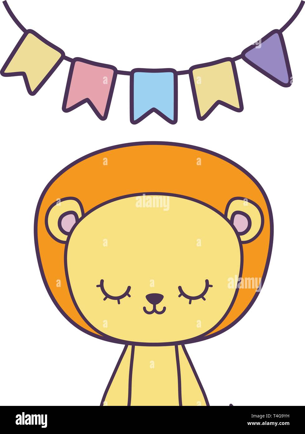 cute lion animal with garlands hanging vector illustration design Stock ...