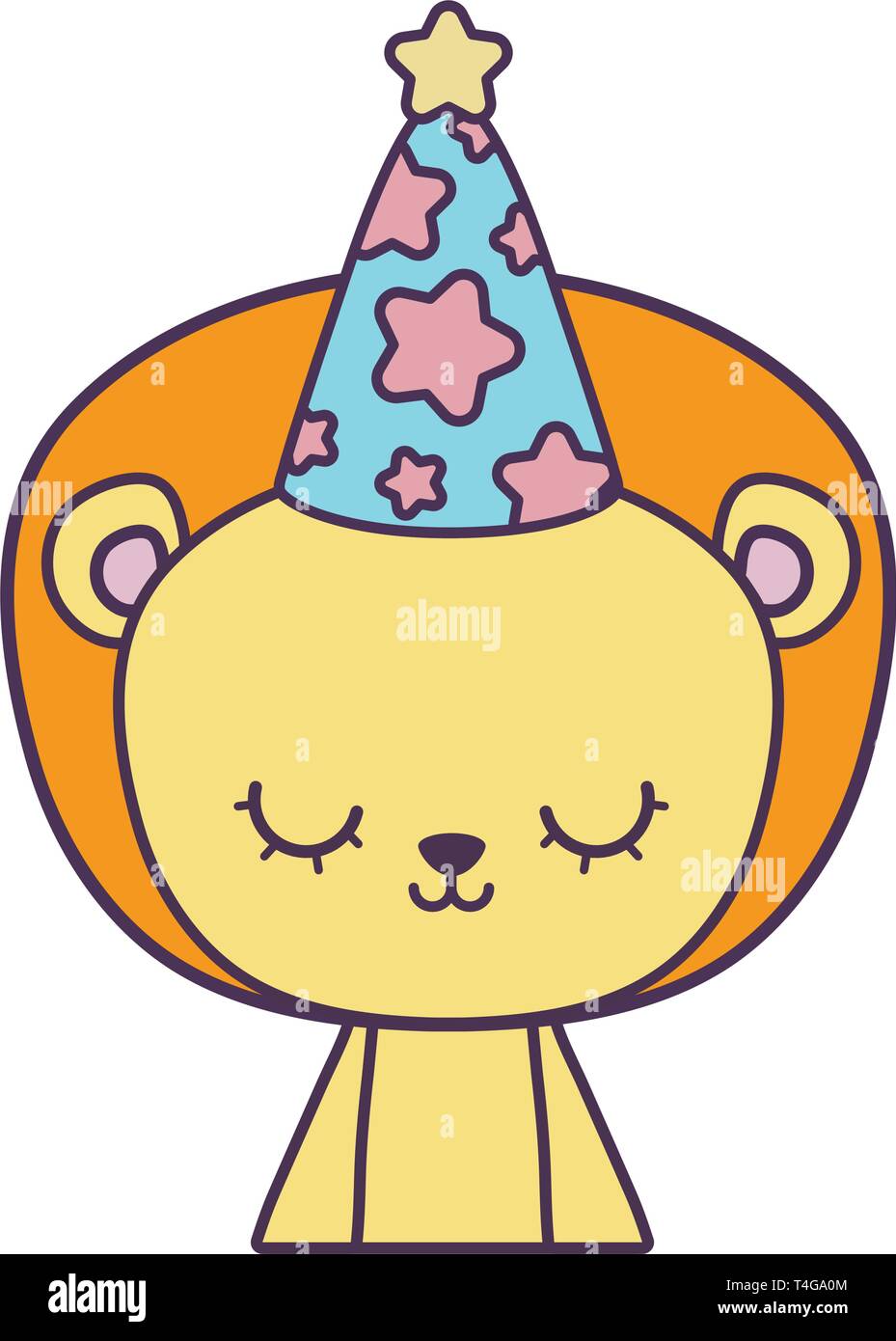 cute lion animal with hat party vector illustration design Stock Vector ...