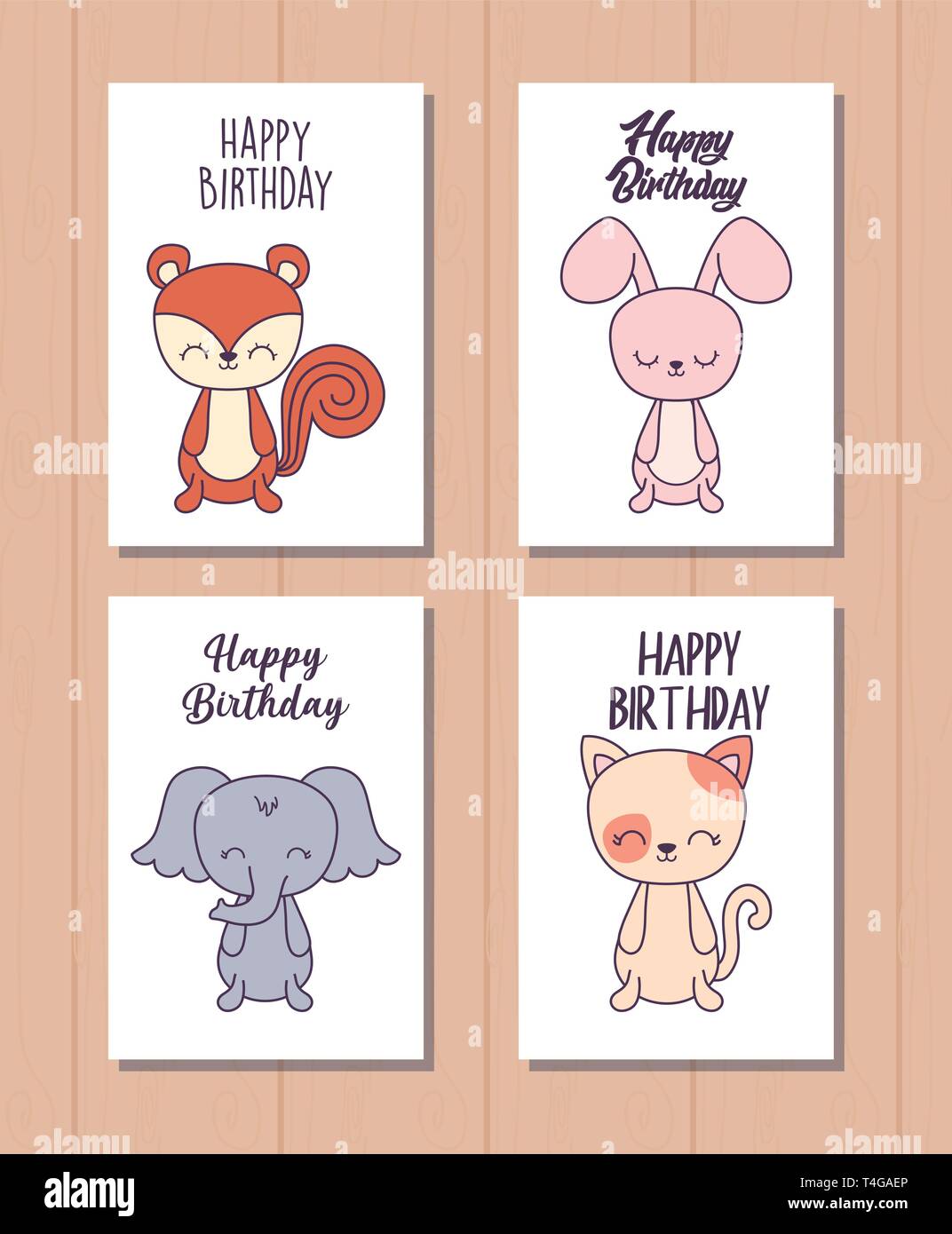 set of happy birthday cards with cute animals vector illustration
