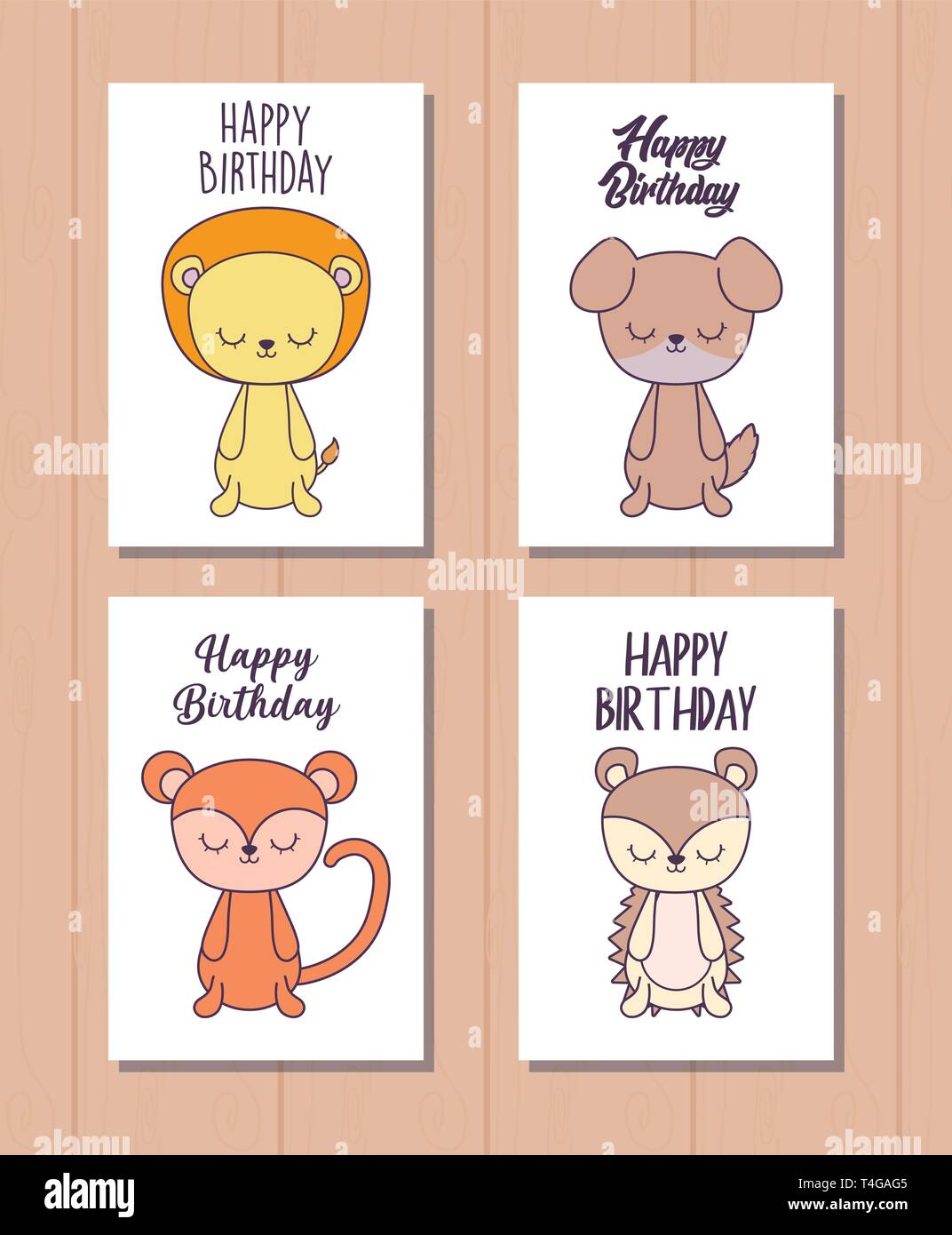 set of happy birthday cards with cute animals vector illustration