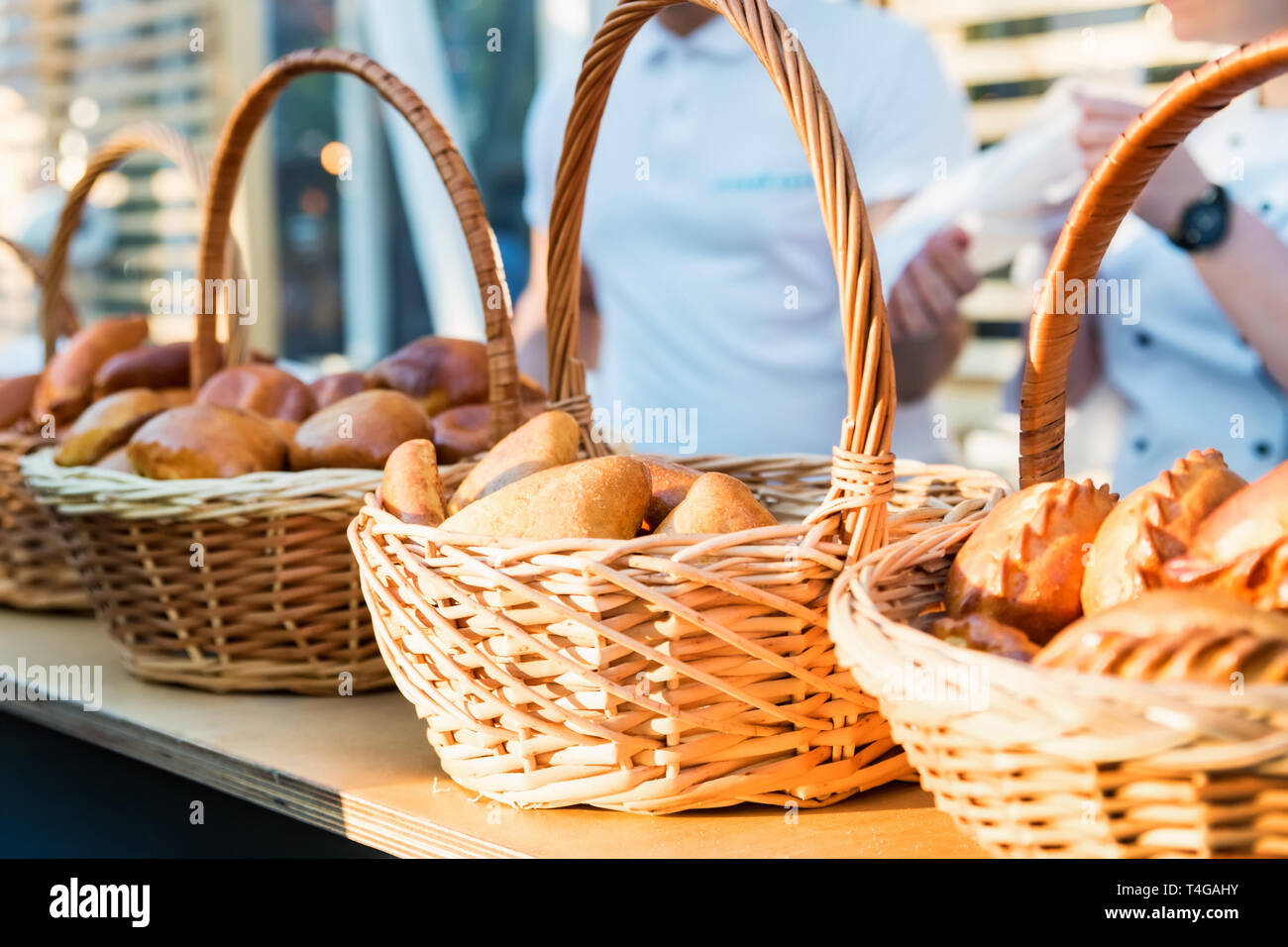 Russian pirozhki, baked patties or pies in basket for sale Stock Photo Alamy