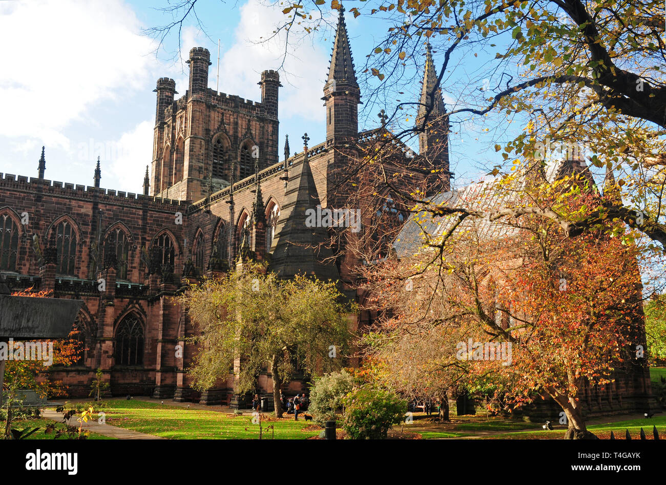 Cathedral dedicated to Christ and The Blessed Virgin Mary, Chester.  From the Walls Walk. Stock Photo