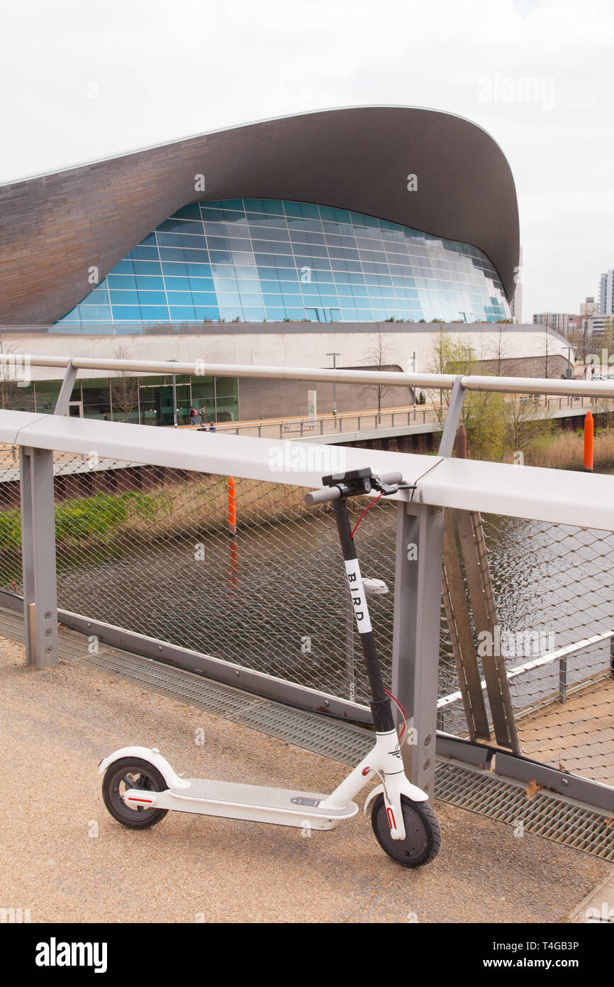 Bird electric hire scooter at The Queen Elizabeth Olympic park, Stratford,  London, England, UK Stock Photo - Alamy
