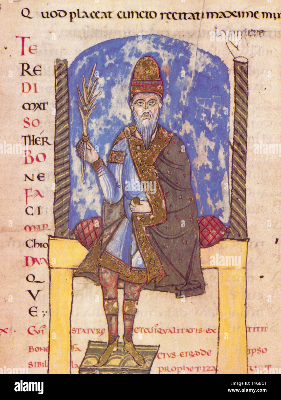 Miniature depicting Bonifacio in Throne father of Matilde of Canossa Stock Photo