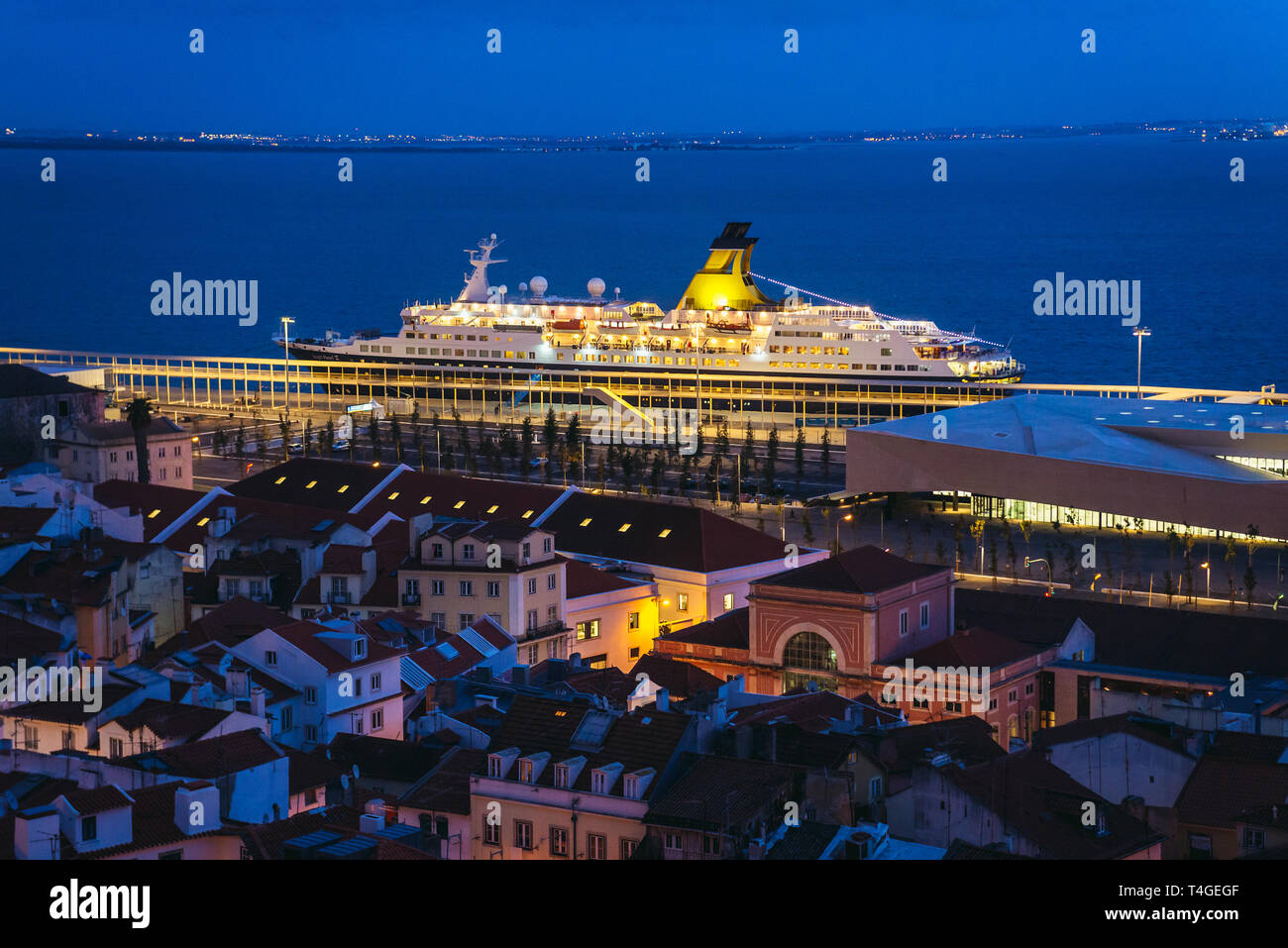 View from Miradouro de Santa Luzia viewing point in Lisbon city, Portugal with Saga Pearl II cruise ship Stock Photo