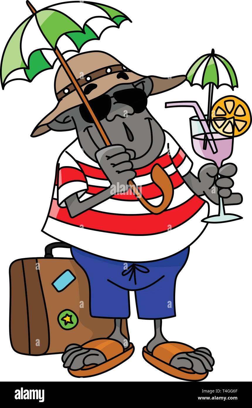 Cartoon gorilla on a vacation drinking cocktail vector illustration Stock Vector