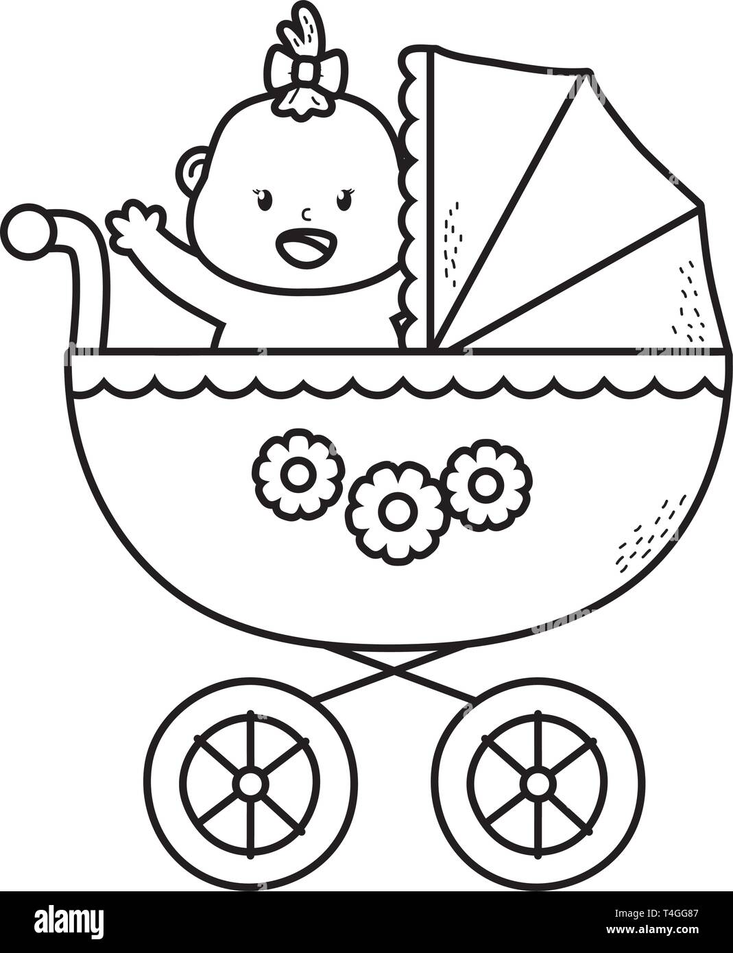 cute baby shower baby inside carriage cartoon vector illustration ...