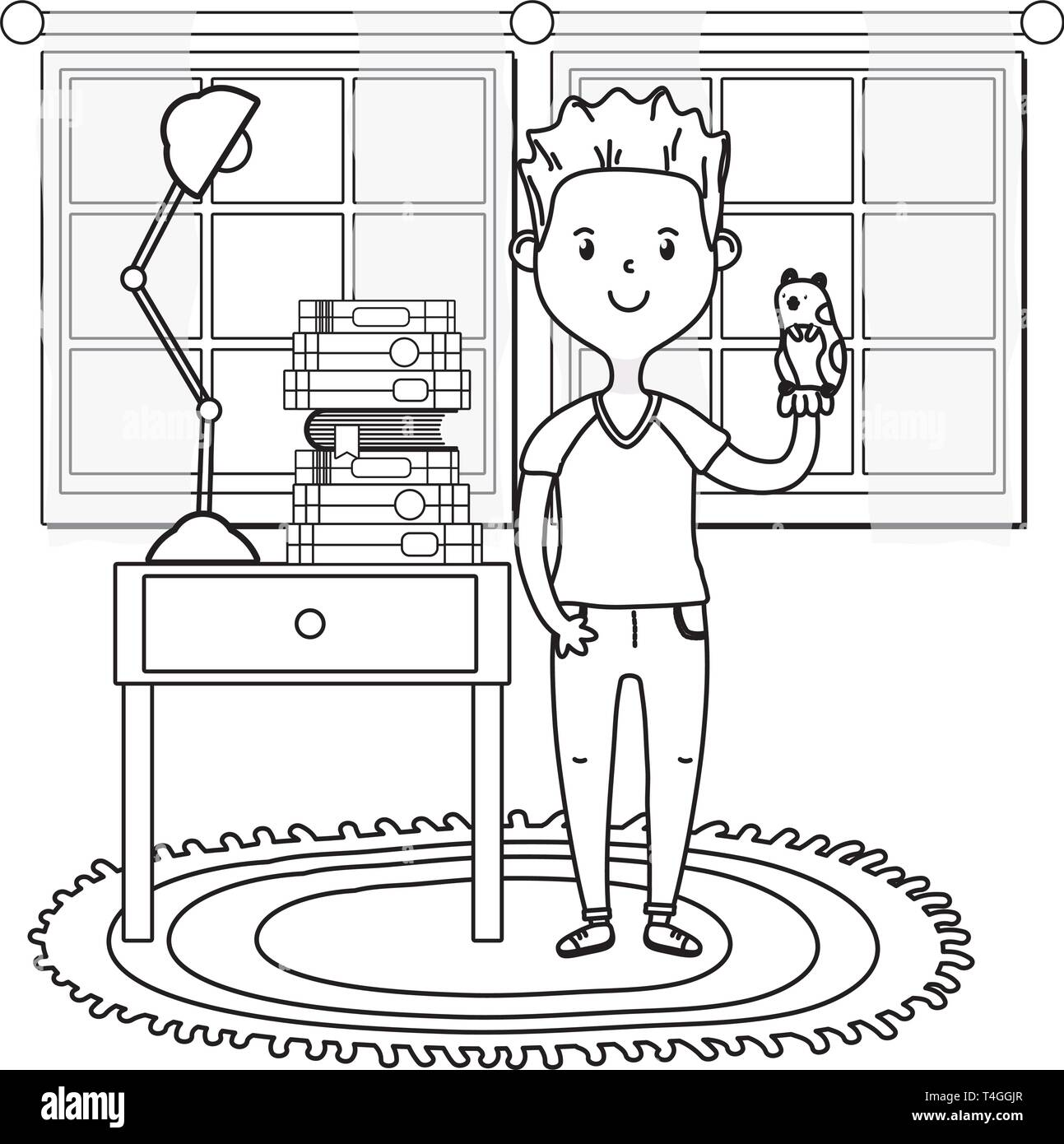 man with puppet avatar cartoon character black and white vector