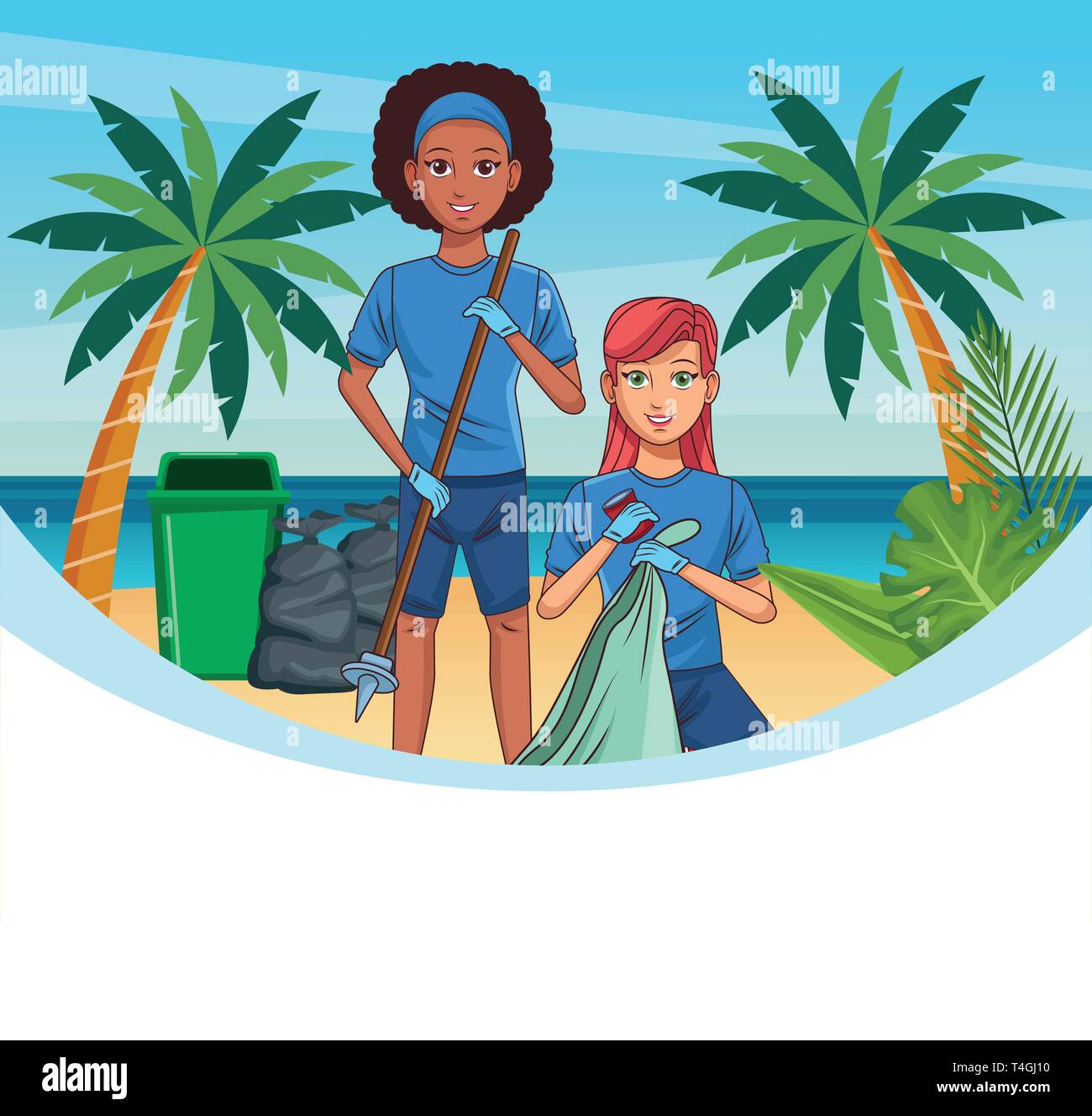 Teenagers cleaning beach Stock Vector