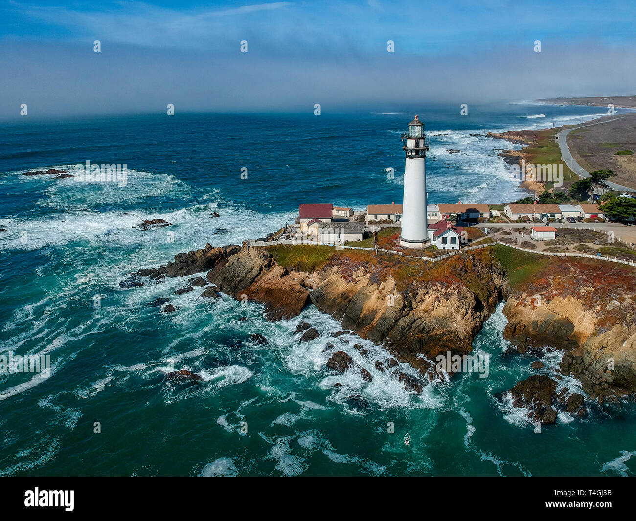 Aerial view of Pigeon Point Lighthouse in California, USA Stock Photo