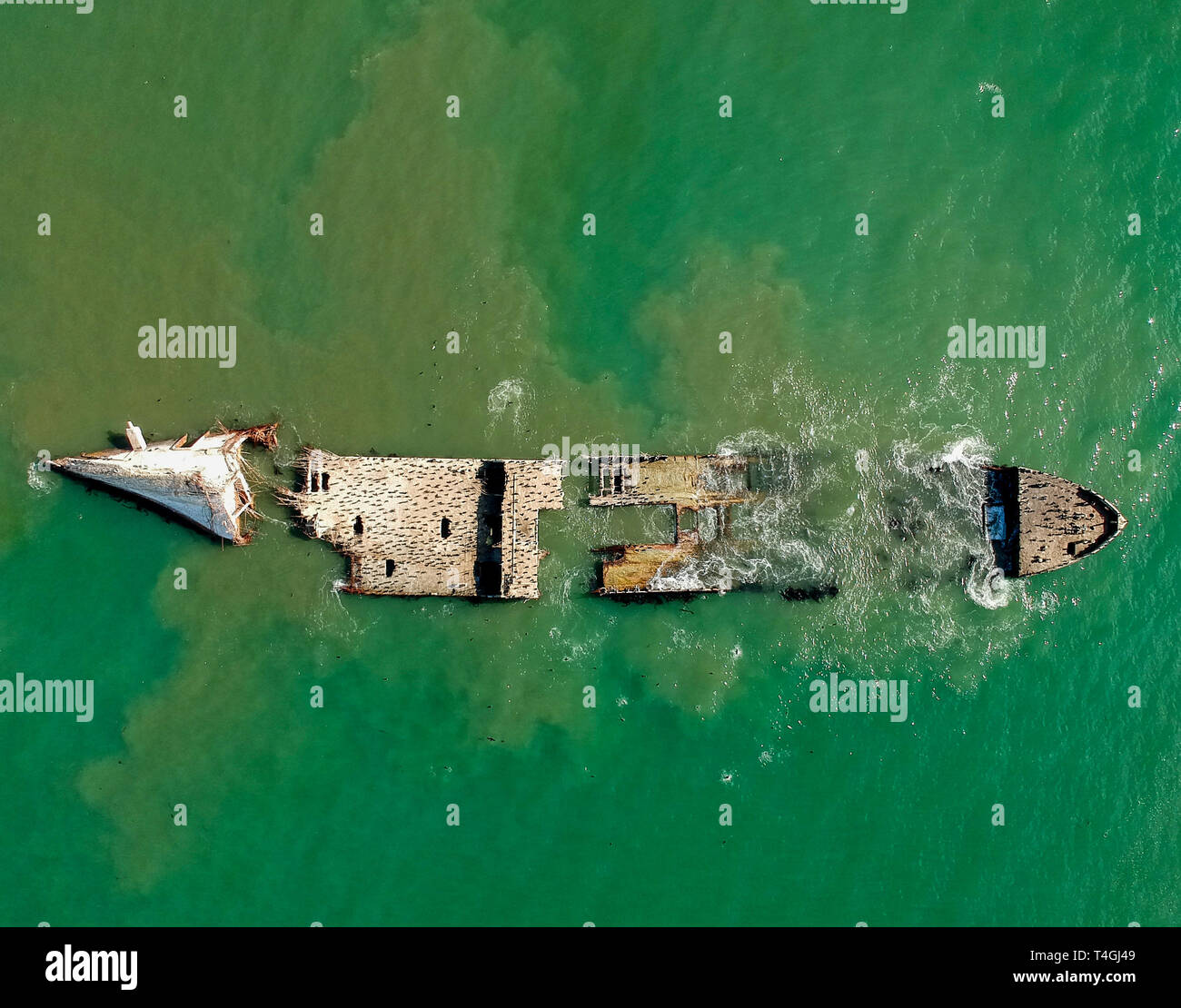 Sunken Ship Aerial at Seacliff beach, California, USA Stock Photo