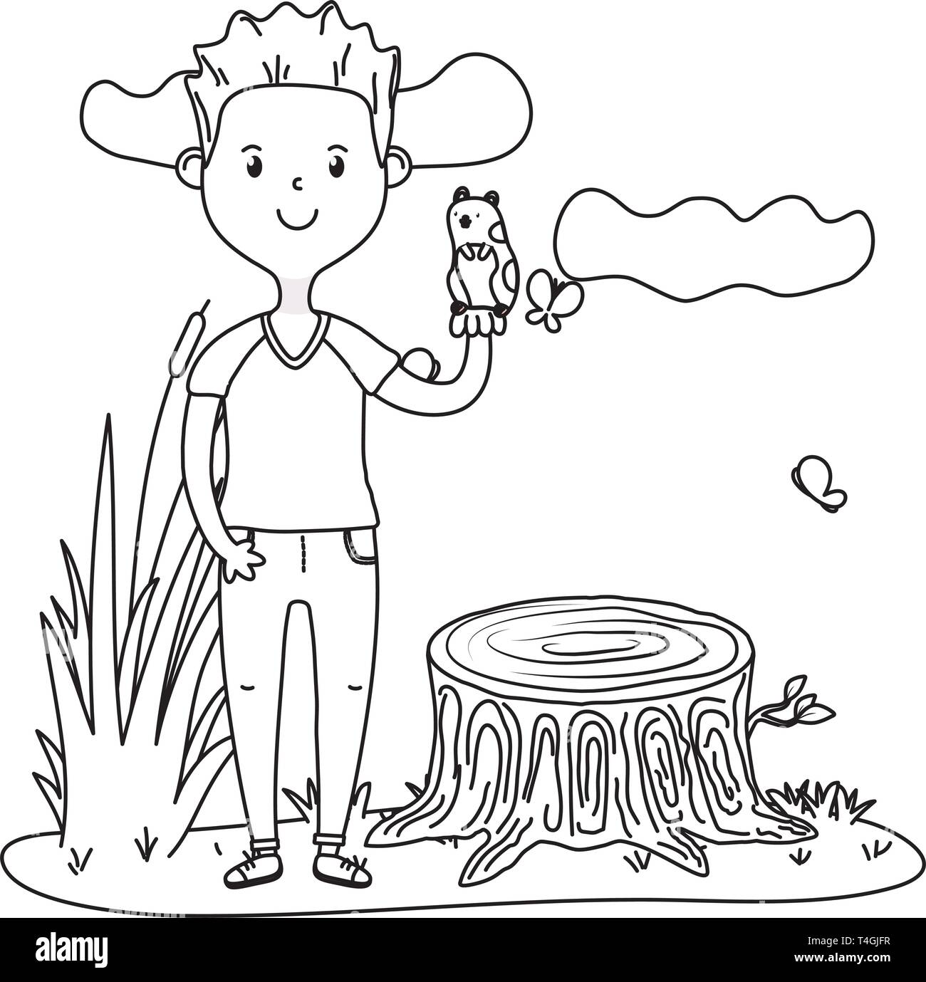 man with puppet avatar cartoon character black and white vector