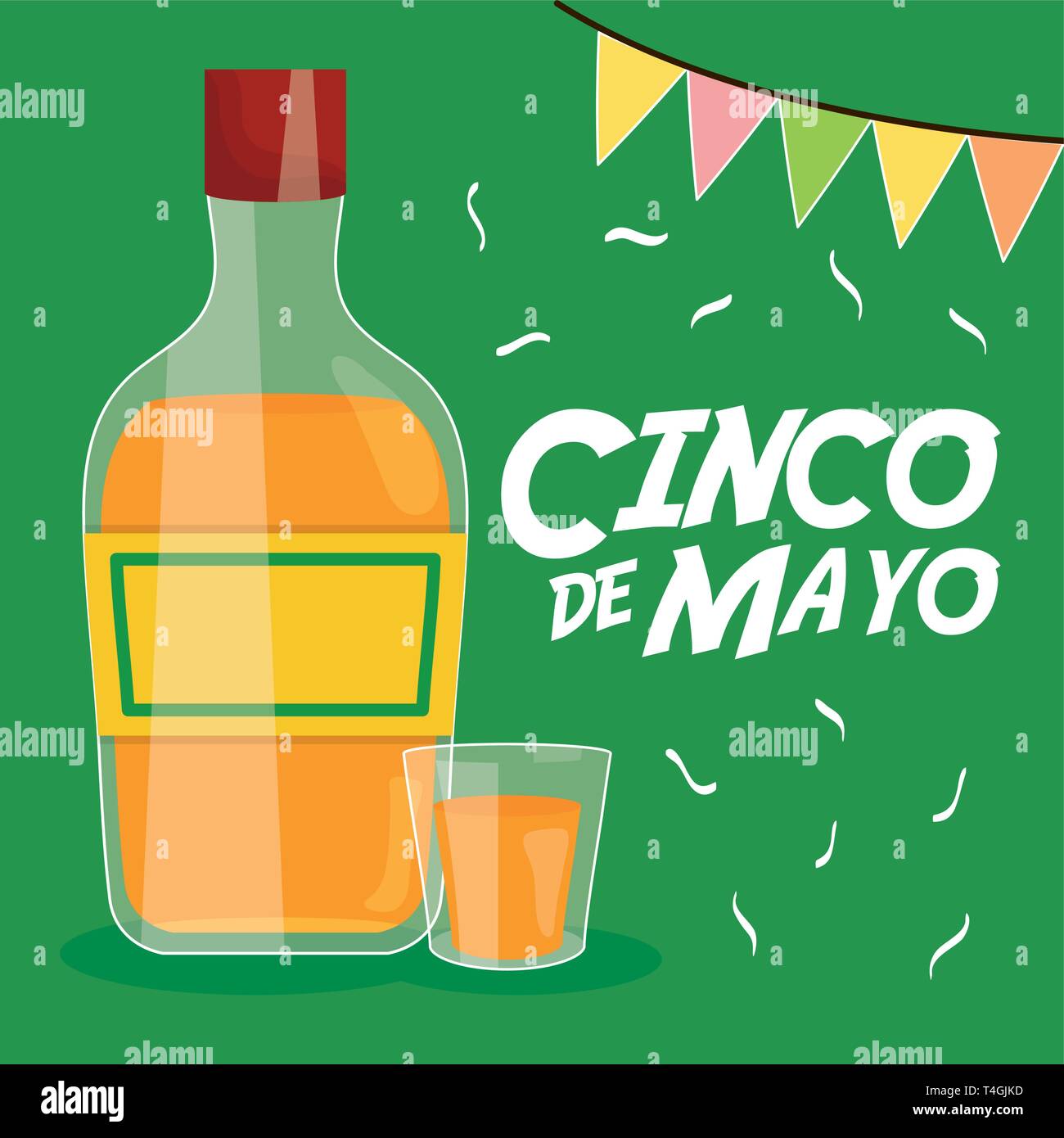 cinco de mayo celebration with tequila bottle vector illustration