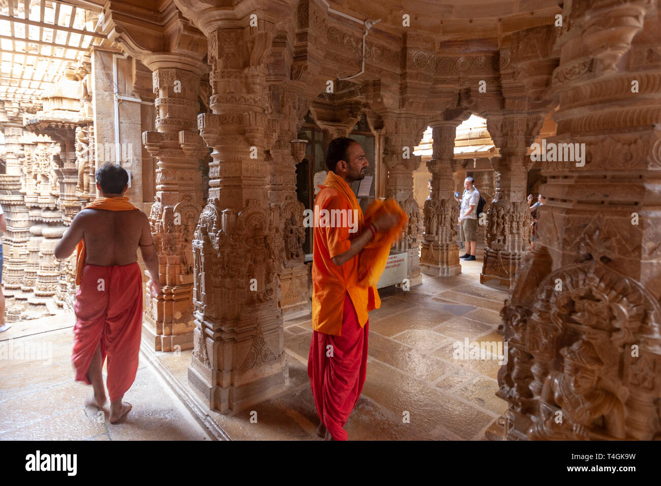 Holy men in Chandraprabhu Jain Temple  jaisalmer, Rajasthan, India Stock Photo