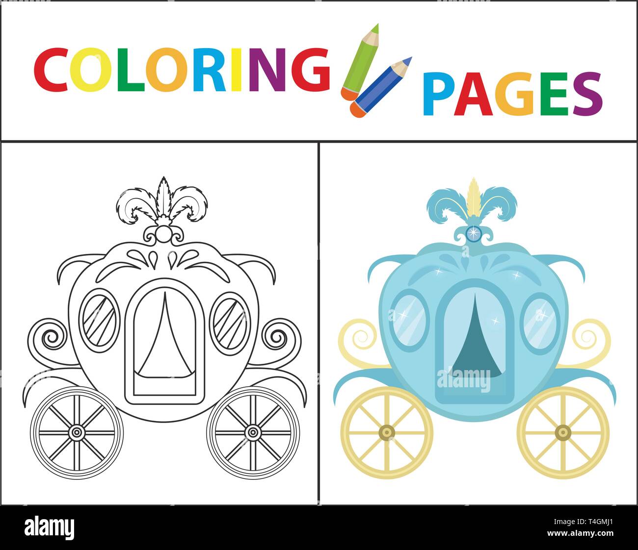 Coloring book page for kids. Cinderella carriage. Sketch outline and