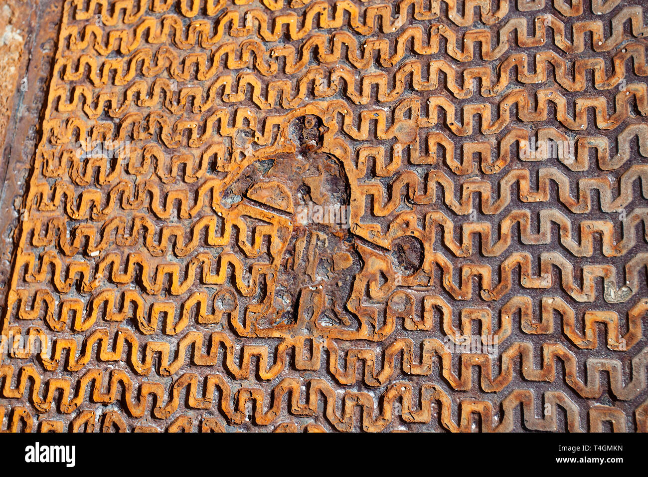 Metal manhole cover in Piran Stock Photo