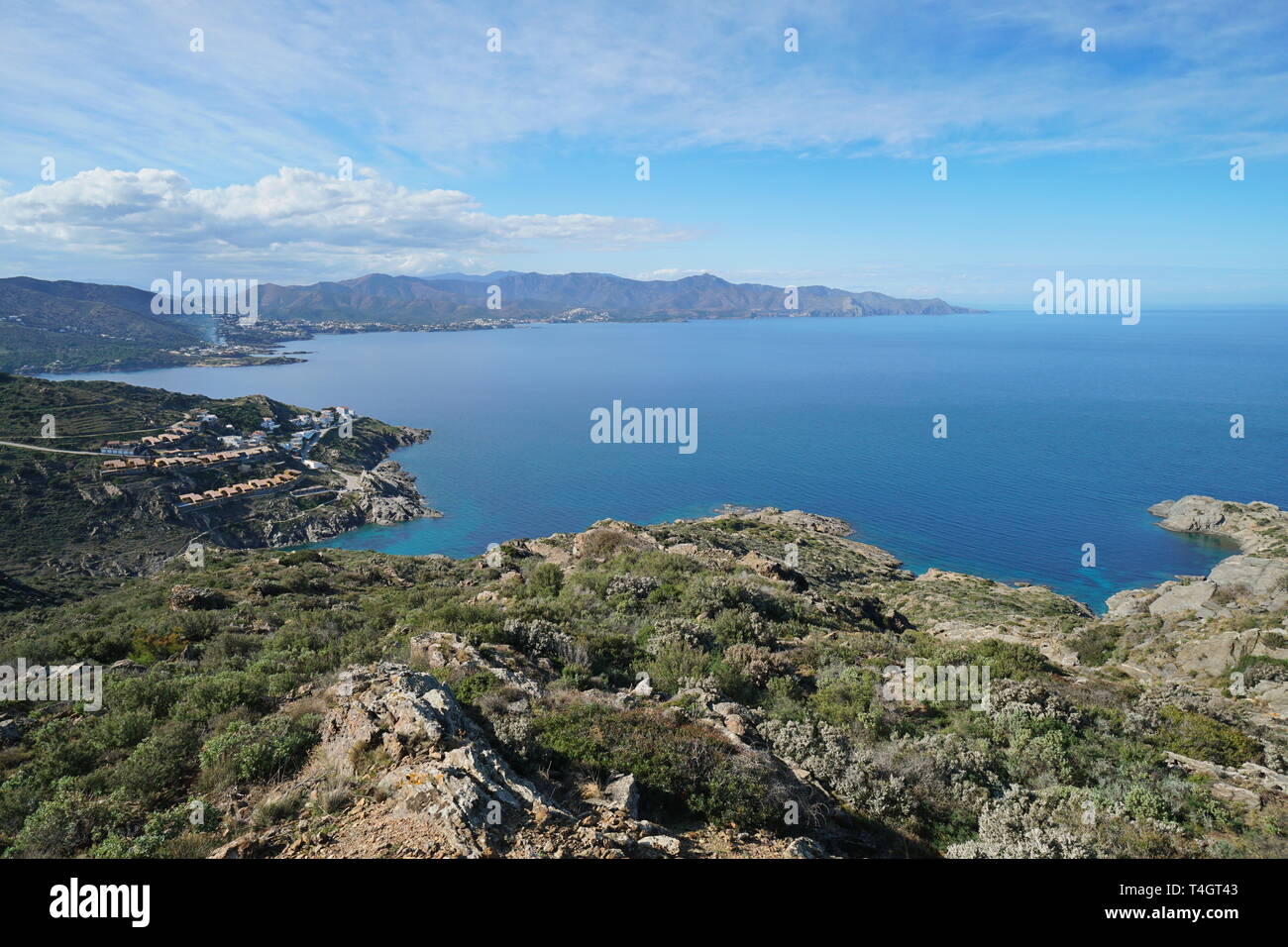 Spain coastal landscape near El Port de la Selva in the Cap de Creus natural park, Costa Brava, Mediterranean sea, Catalonia, Alt Emporda Stock Photo