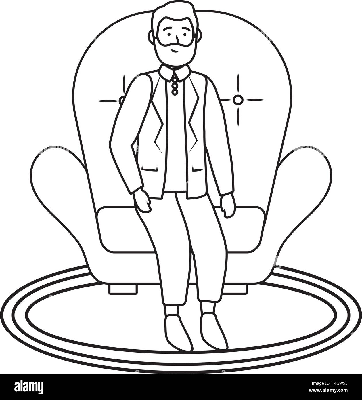 old man sitting avatar cartoon character black and white vector ...