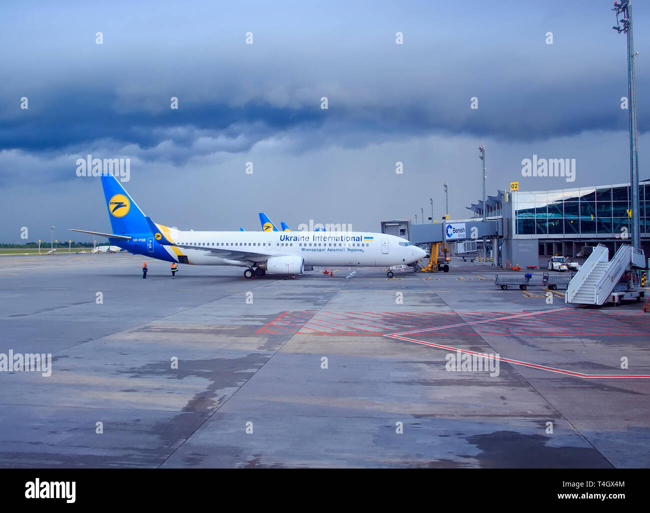 Kiev. Ukraine May 5, 2016: airline the plane is at the airport in cloudy weather. Borispol airport Stock Photo