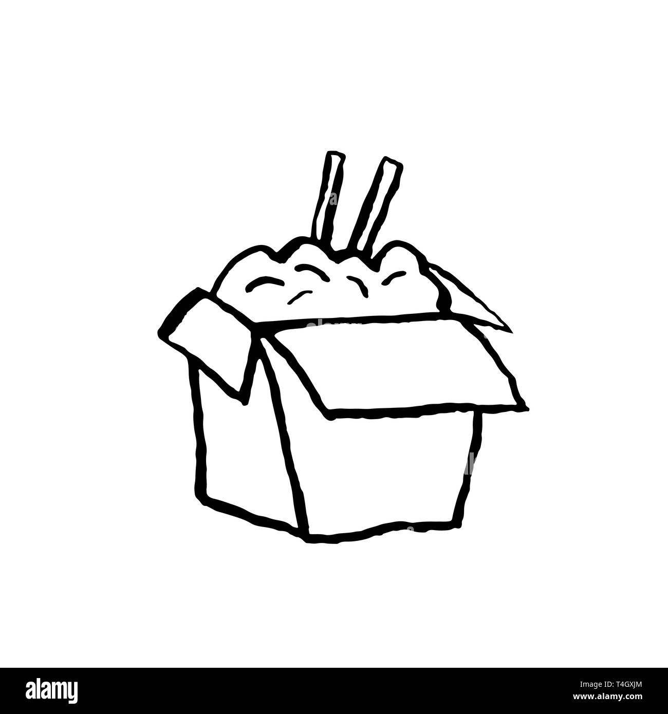 Rice in box icon. Grunge ink brush vector illustration. Food flat illustration. Stock Vector