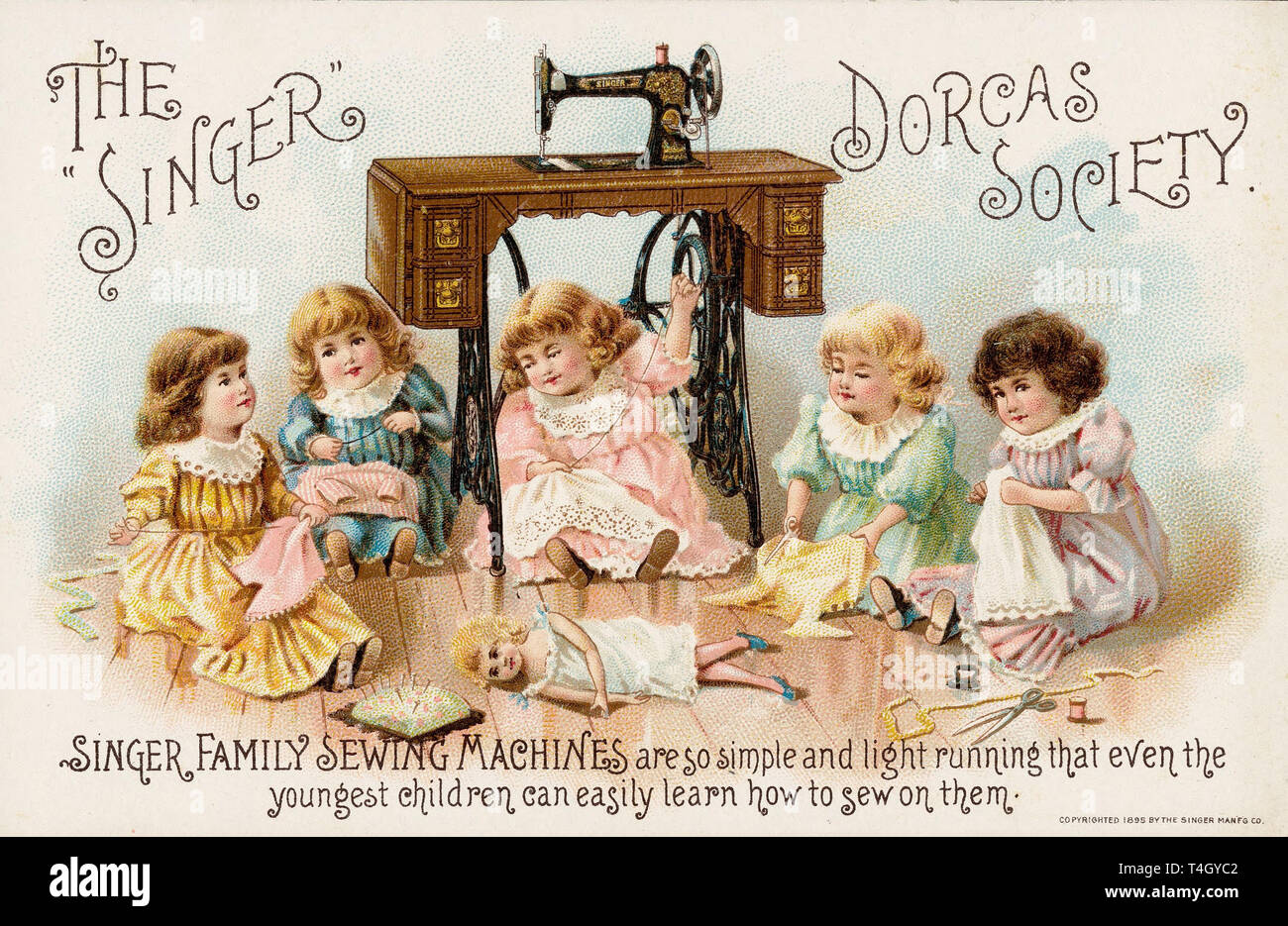 victorian advertising dorcas society singer sewing machine advert Stock Photo