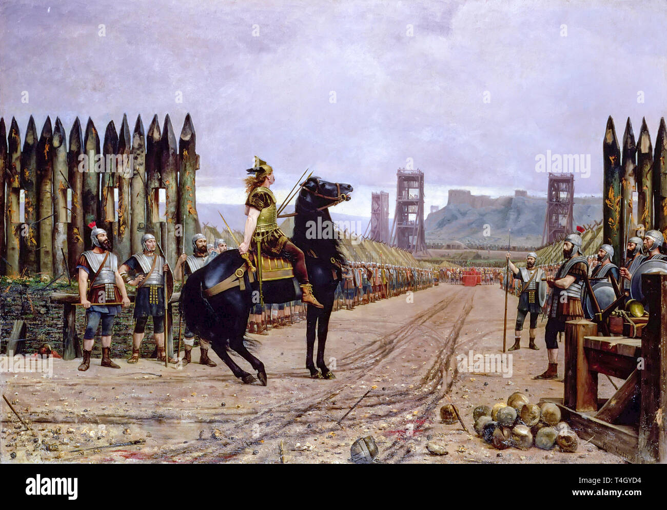 Henri-Paul Motte, Vercingetorix surrenders to Caesar, painting, 1886 Stock Photo
