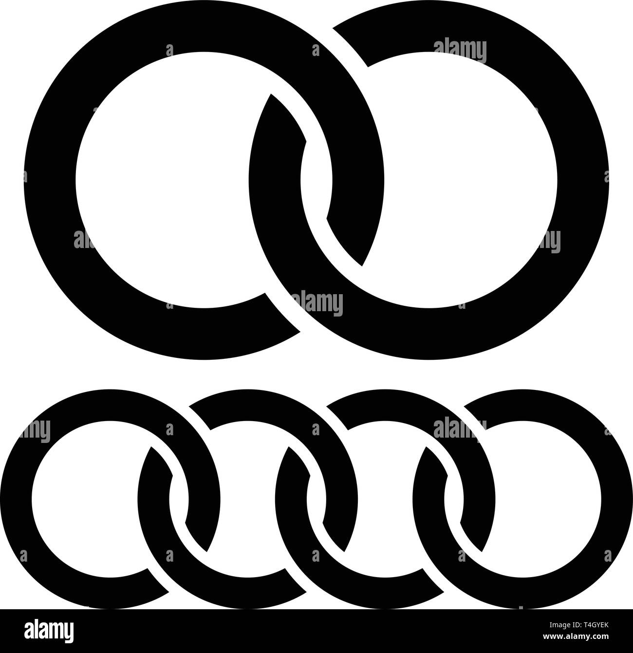 Interlacing circles. Interlocking, intersecting circles. 2 and 4 circle