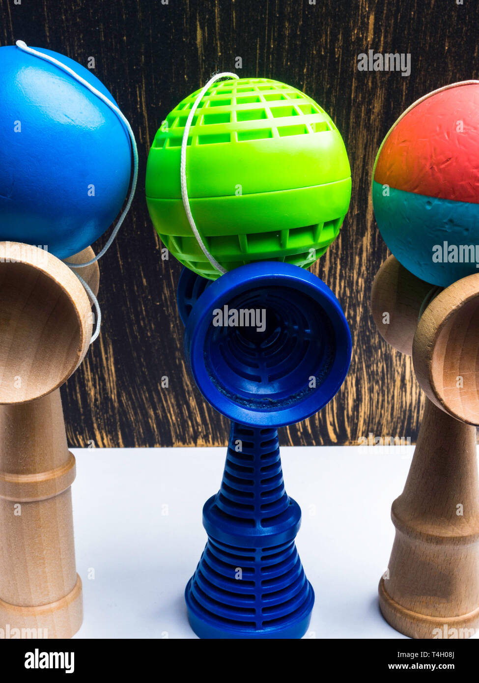 Classic Japanese game kendama on vintage background. colorful playing kendamas competition concept Stock Photo Alamy