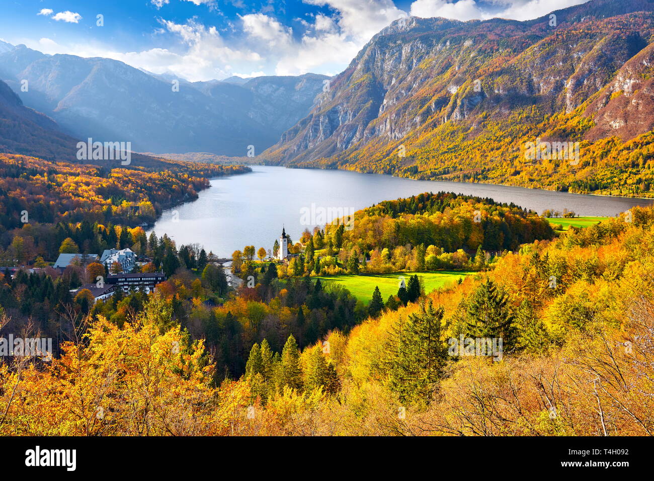 Bohnij Lake, autumn, Triglav National Park, Slovenia Stock Photo