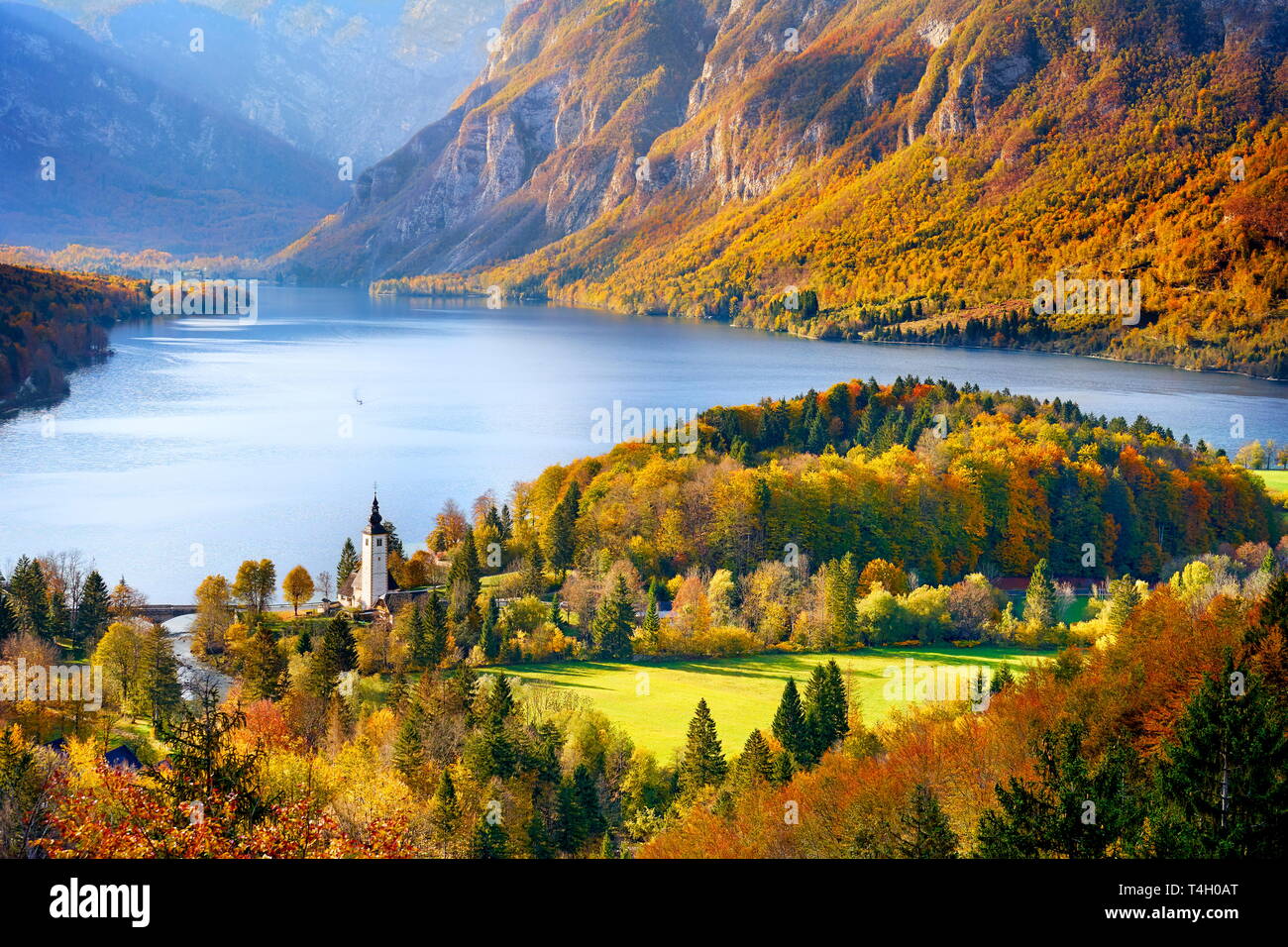 Bohnij Lake, autumn, Triglav National Park, Slovenia Stock Photo